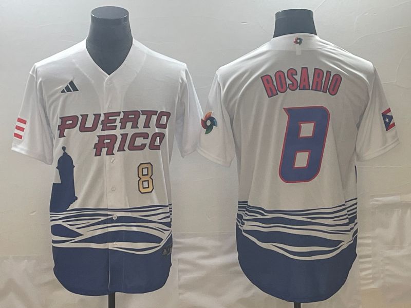 Men 2023 World Cub Puerto Rico #8 Rosario White Nike MLB Jersey5->more jerseys->MLB Jersey